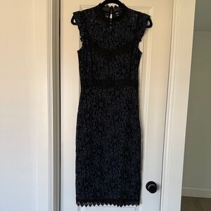 Zara Blue and Black Lace Midi Dress